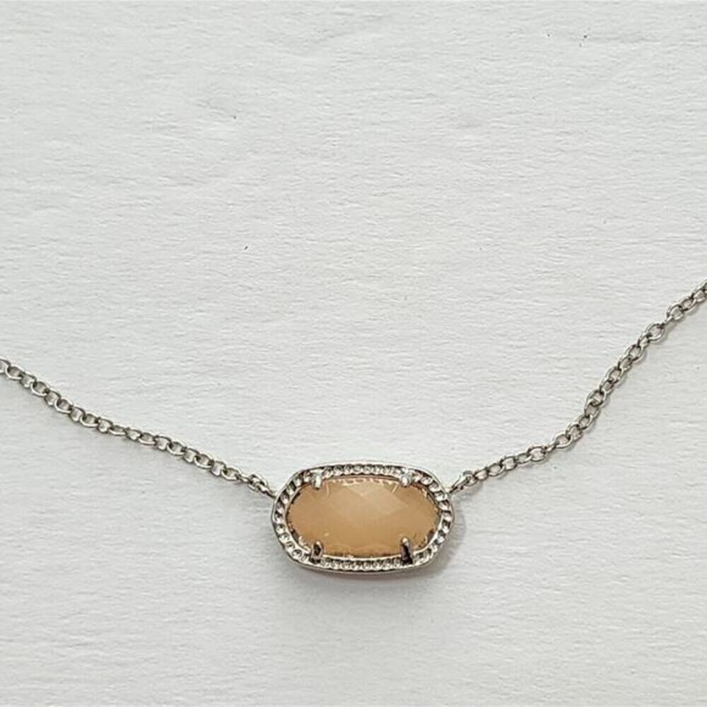 Kendra Scott Elisa Pendant Necklace Silver Tone Peach Stone Dainty Adjustable